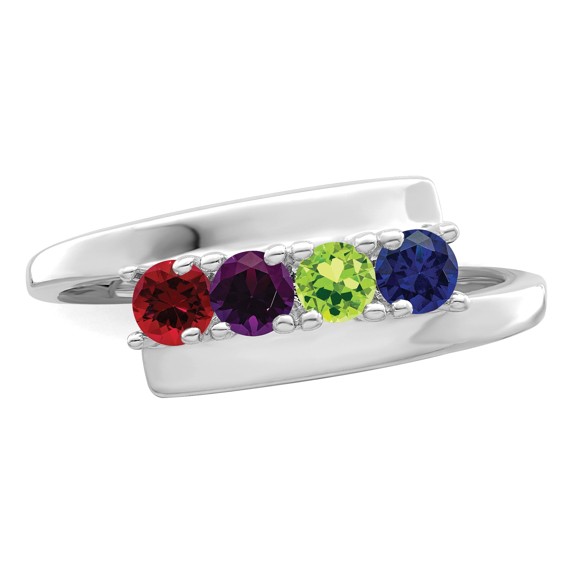 Sterling Silver Rhodium-plated Synthetic 4 Stone Mother's Ring