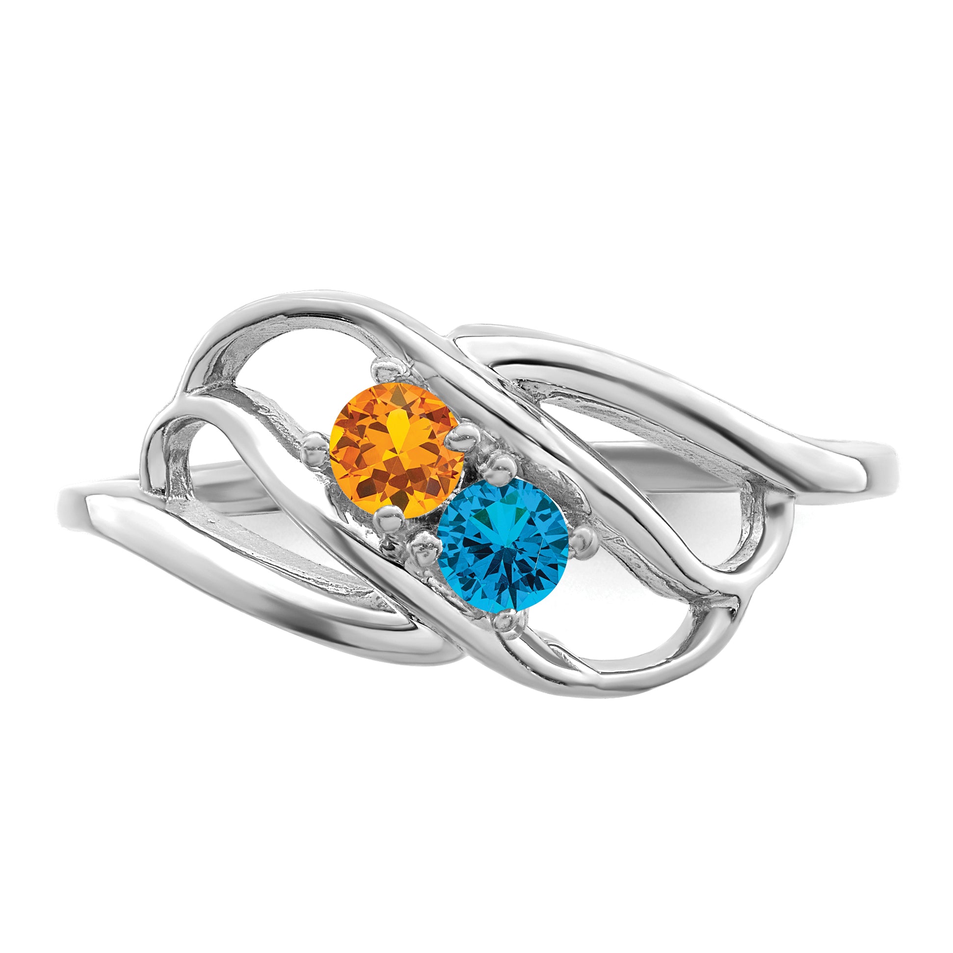 Sterling Silver Rhodium-plated Synthetic 2 Stone Mother's Ring