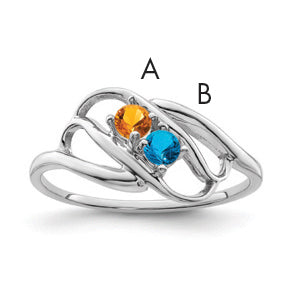 Sterling Silver Rhodium-plated Synthetic 2 Stone Mother's Ring