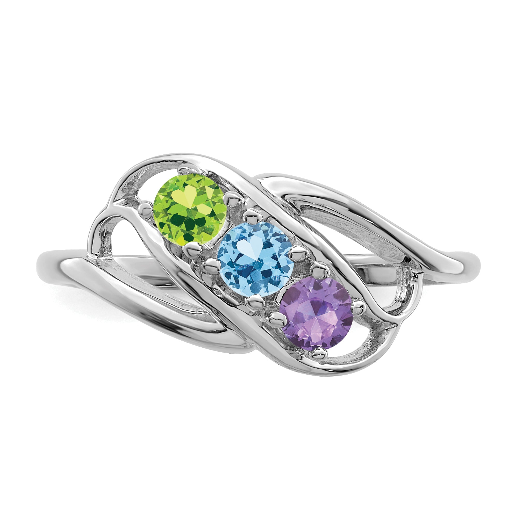 Sterling Silver Rhodium-plated Synthetic 3 Stone Mother's Ring