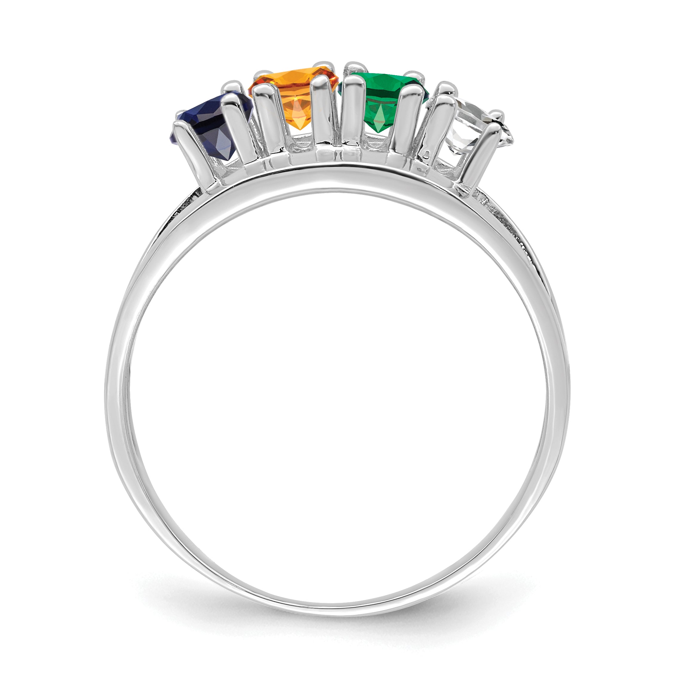 Sterling Silver Rhodium-plated Synthetic 4 Stone Mother's Ring