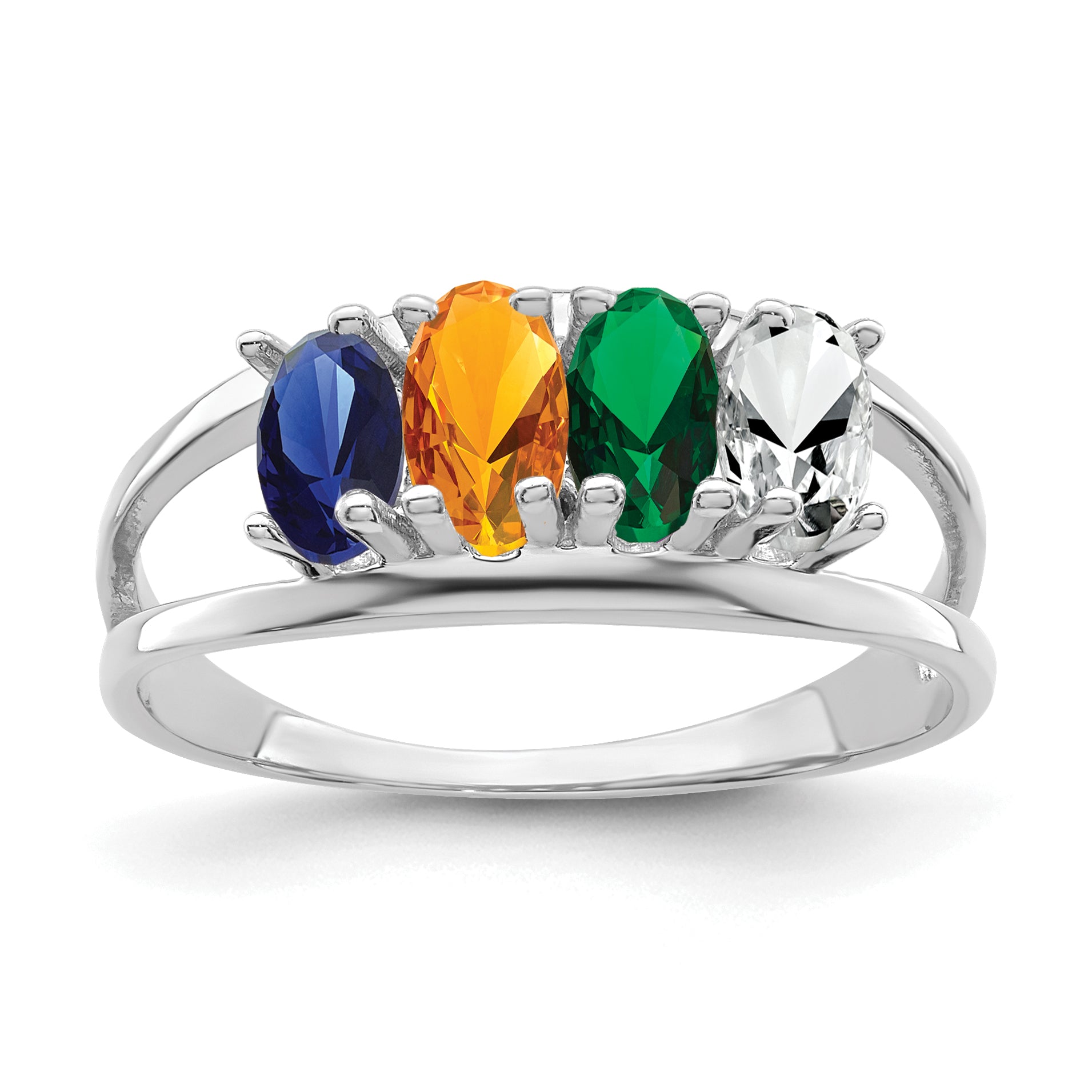 Sterling Silver Rhodium-plated Synthetic 4 Stone Mother's Ring