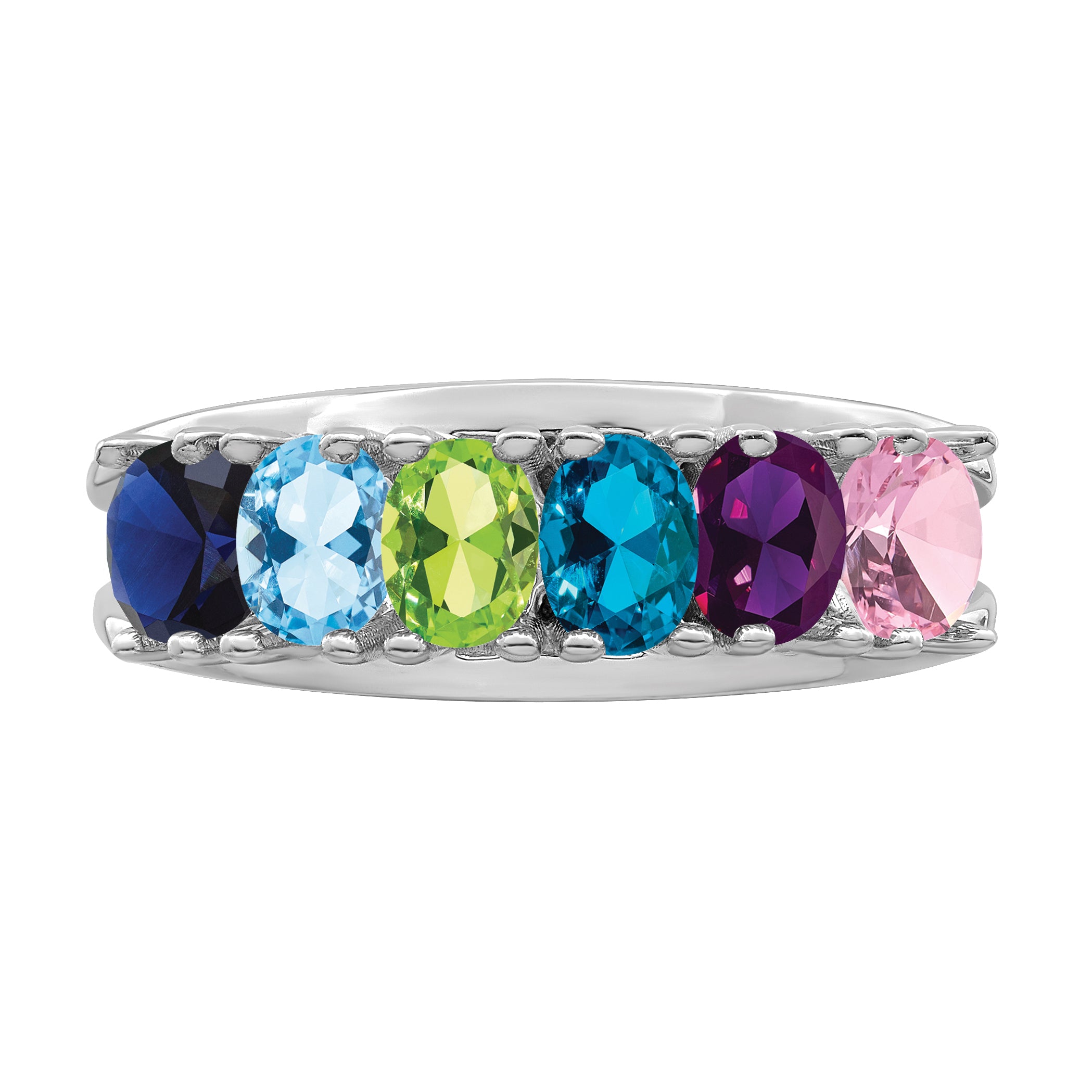 Sterling Silver Rhodium-plated Synthetic 6 Stone Mother's Ring