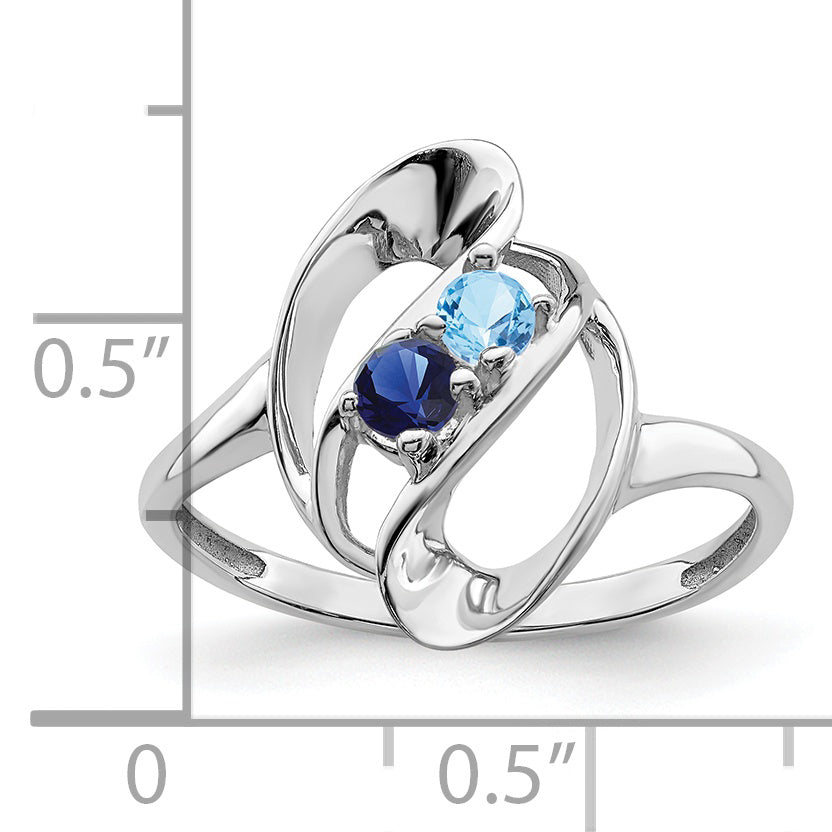 Sterling Silver Rhodium-plated Synthetic 2 Stone Mother's Ring