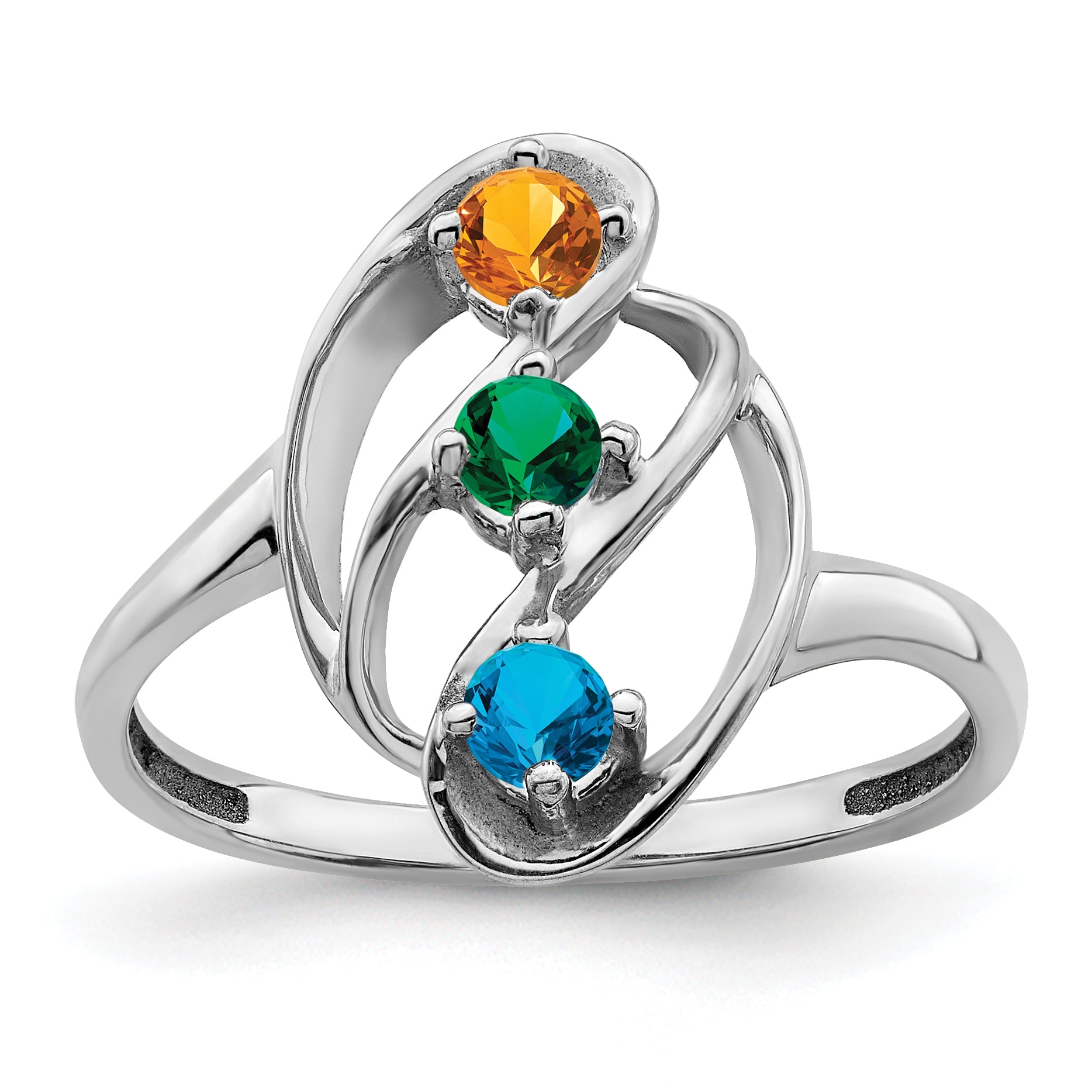 Sterling Silver Rhodium-plated Synthetic 3 Stone Mother's Ring