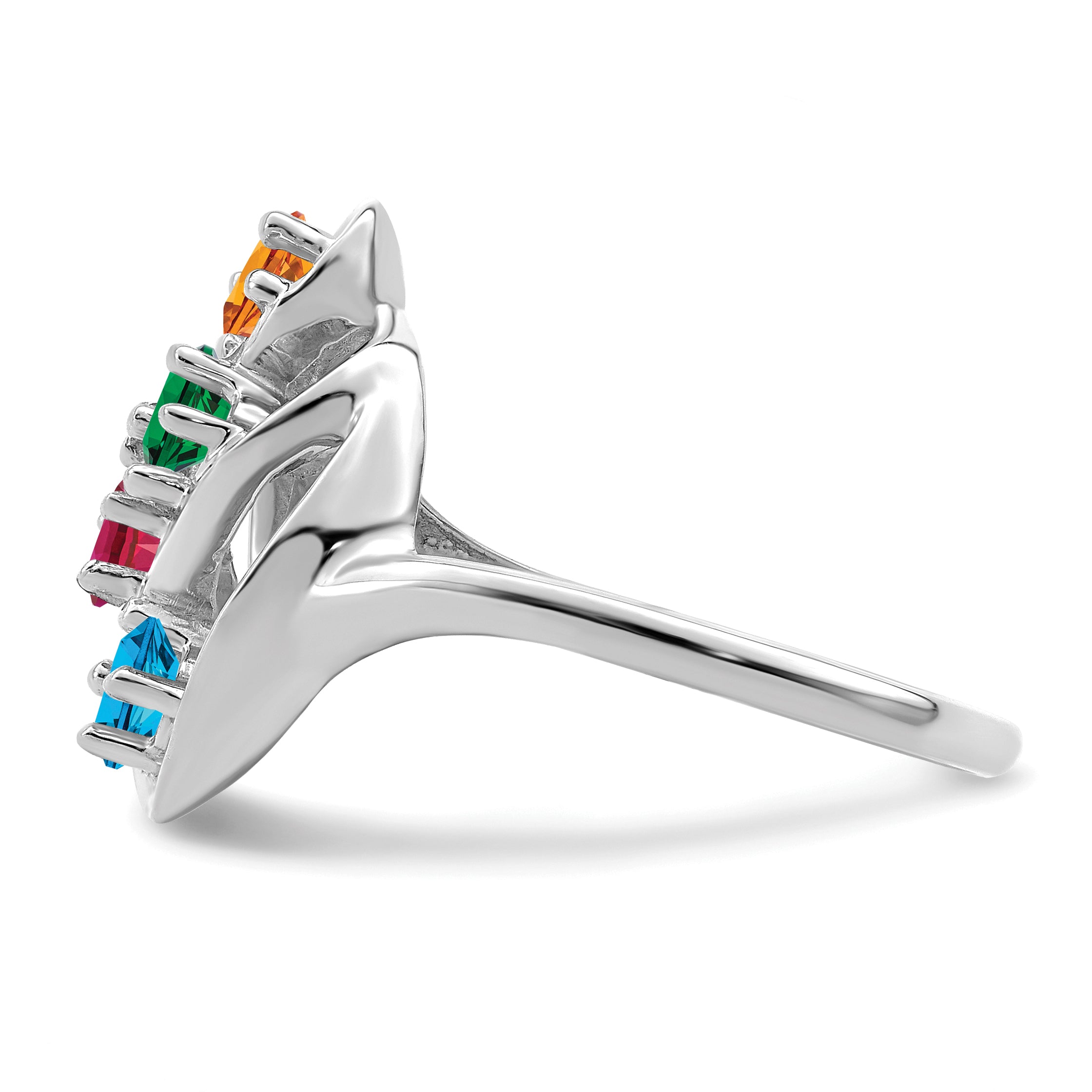 Sterling Silver Rhodium-plated Synthetic 4 Stone Mother's Ring