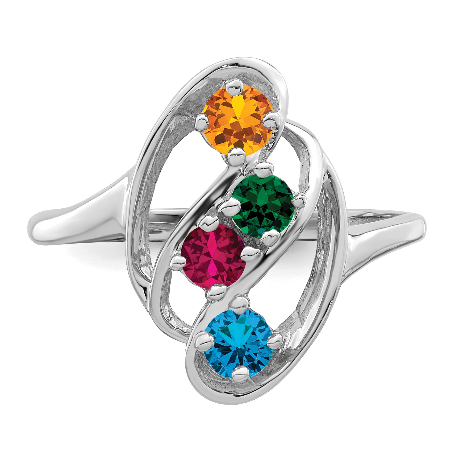 Sterling Silver Rhodium-plated Synthetic 4 Stone Mother's Ring