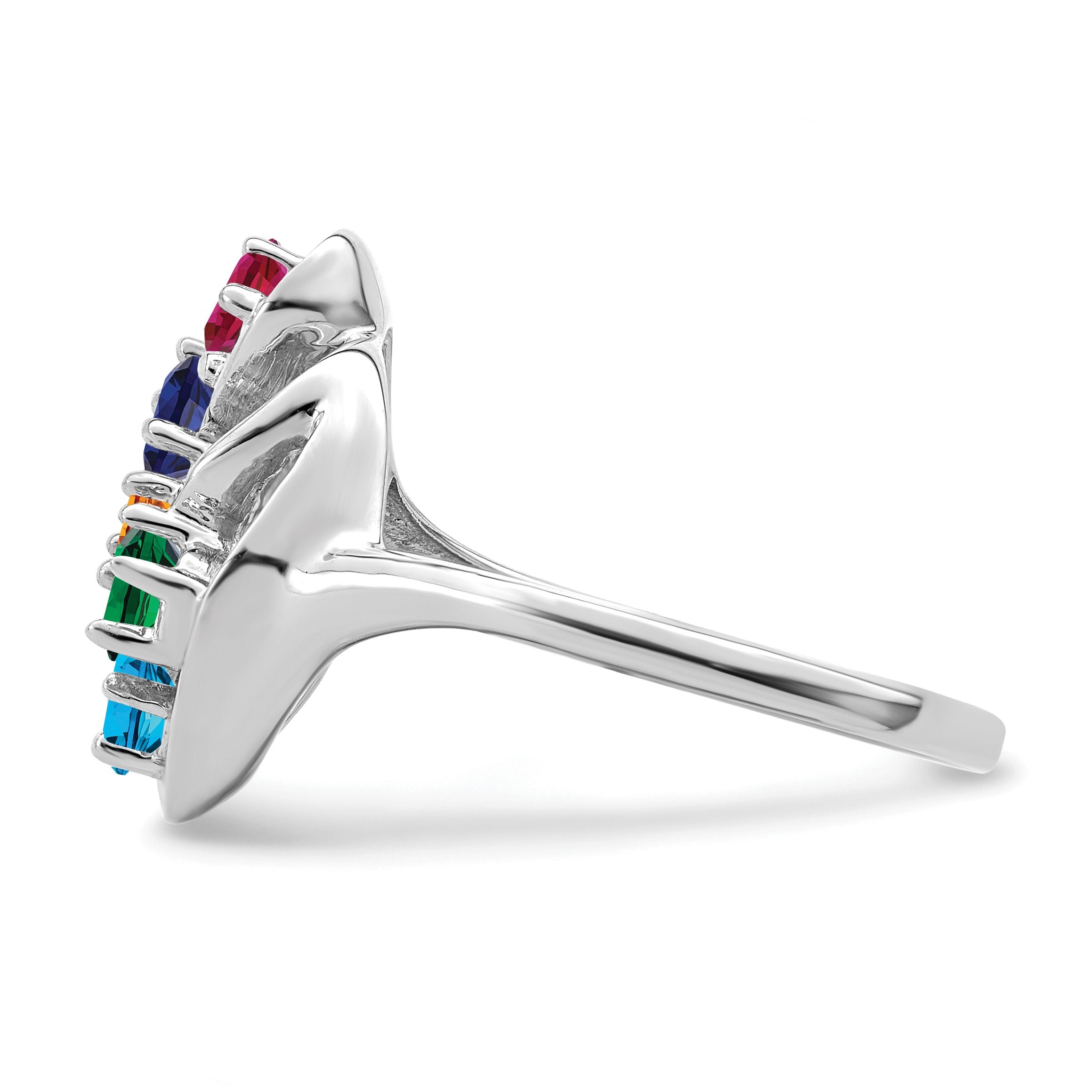 Sterling Silver Rhodium-plated Synthetic 5 Stone Mother's Ring