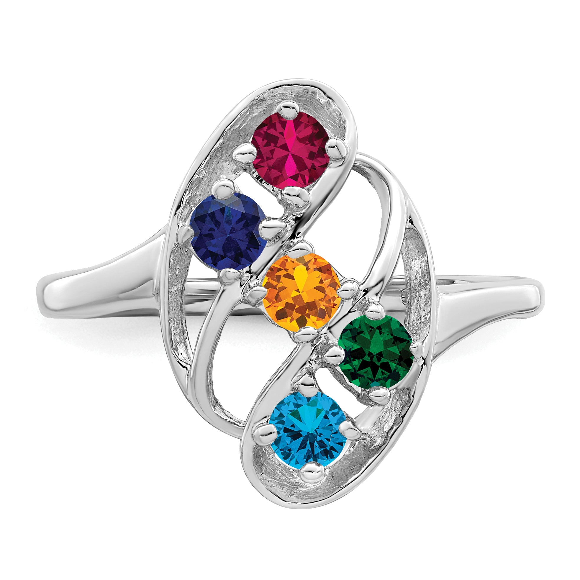 Sterling Silver Rhodium-plated Synthetic 5 Stone Mother's Ring