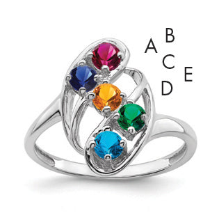 Sterling Silver Rhodium-plated Synthetic 5 Stone Mother's Ring