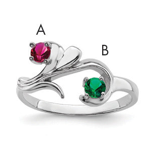 Sterling Silver Rhodium-plated Synthetic 2 Stone Mother's Ring