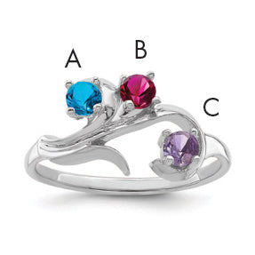 Sterling Silver Rhodium-plated Synthetic 3 Stone Mother's Ring