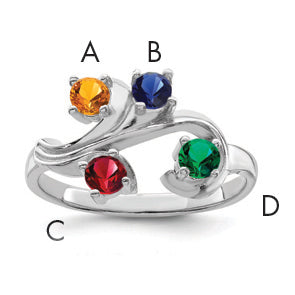 Sterling Silver Rhodium-plated Synthetic 4 Stone Mother's Ring