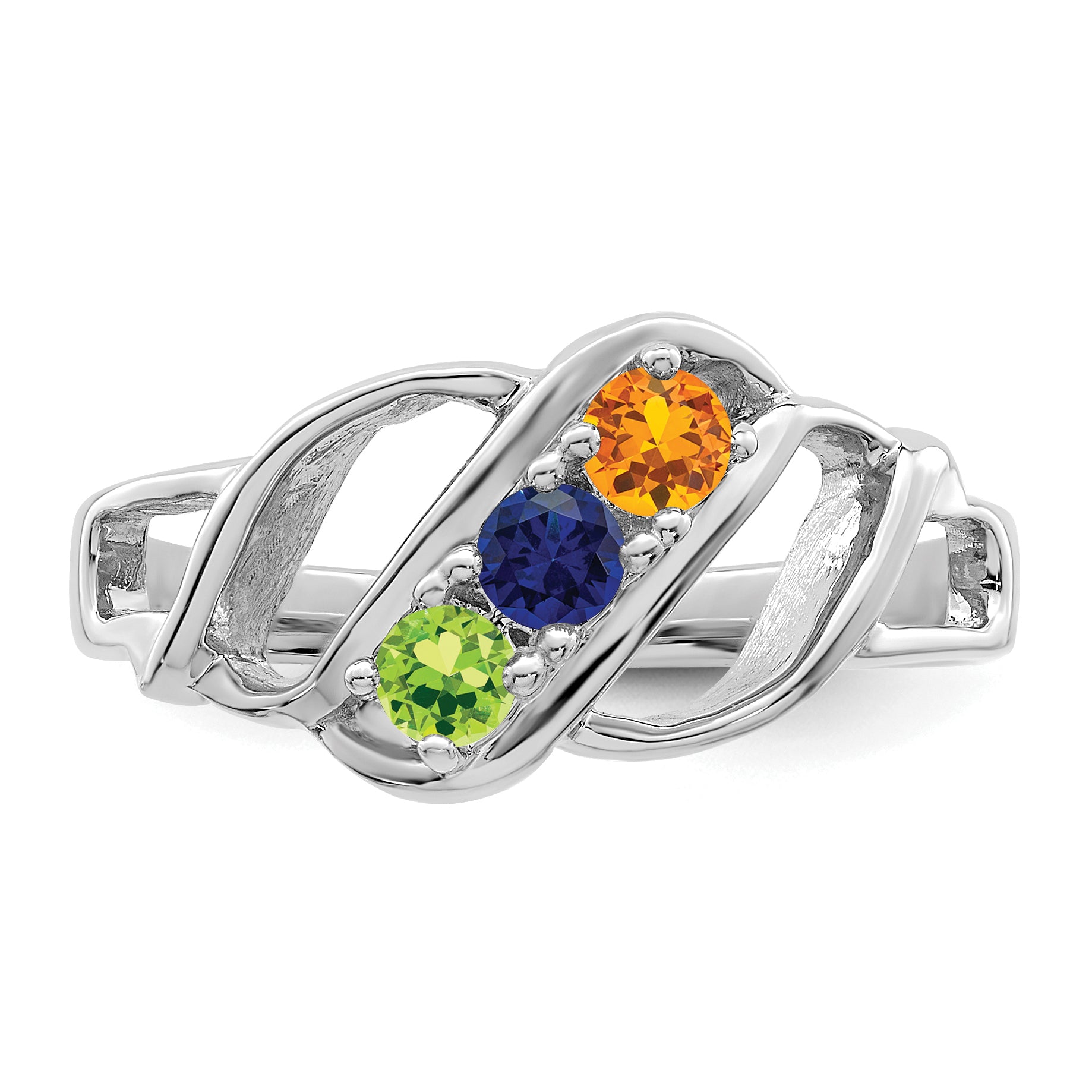 Sterling Silver Rhodium-plated Synthetic 3 Stone Mother's Ring