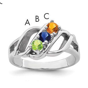 Sterling Silver Rhodium-plated Synthetic 3 Stone Mother's Ring