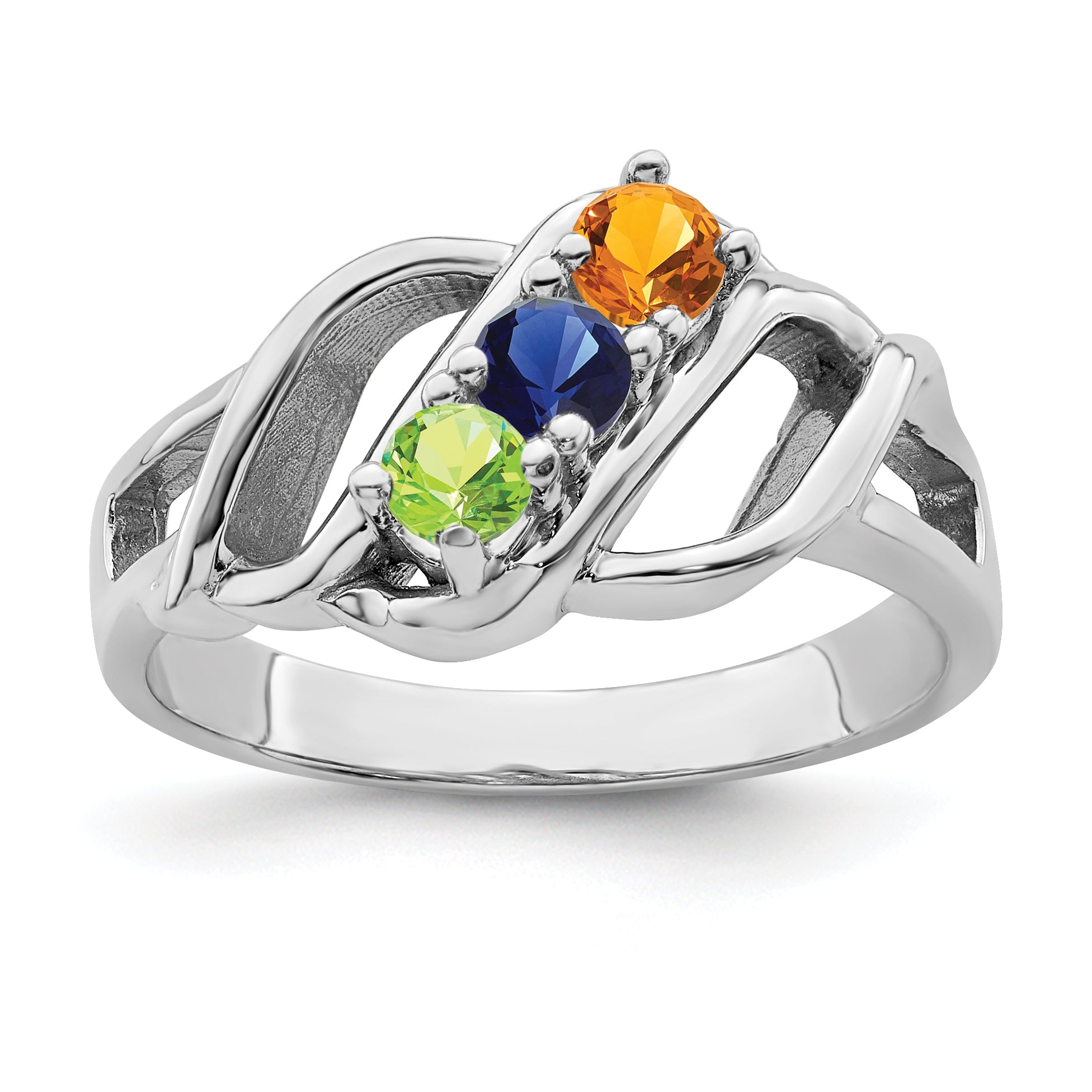 Sterling Silver Rhodium-plated Synthetic 3 Stone Mother's Ring