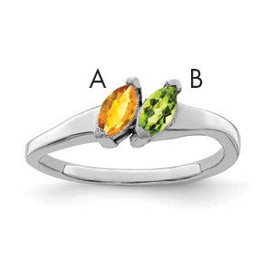 Sterling Silver Rhodium-plated Synthetic 2 Stone Mother's Ring