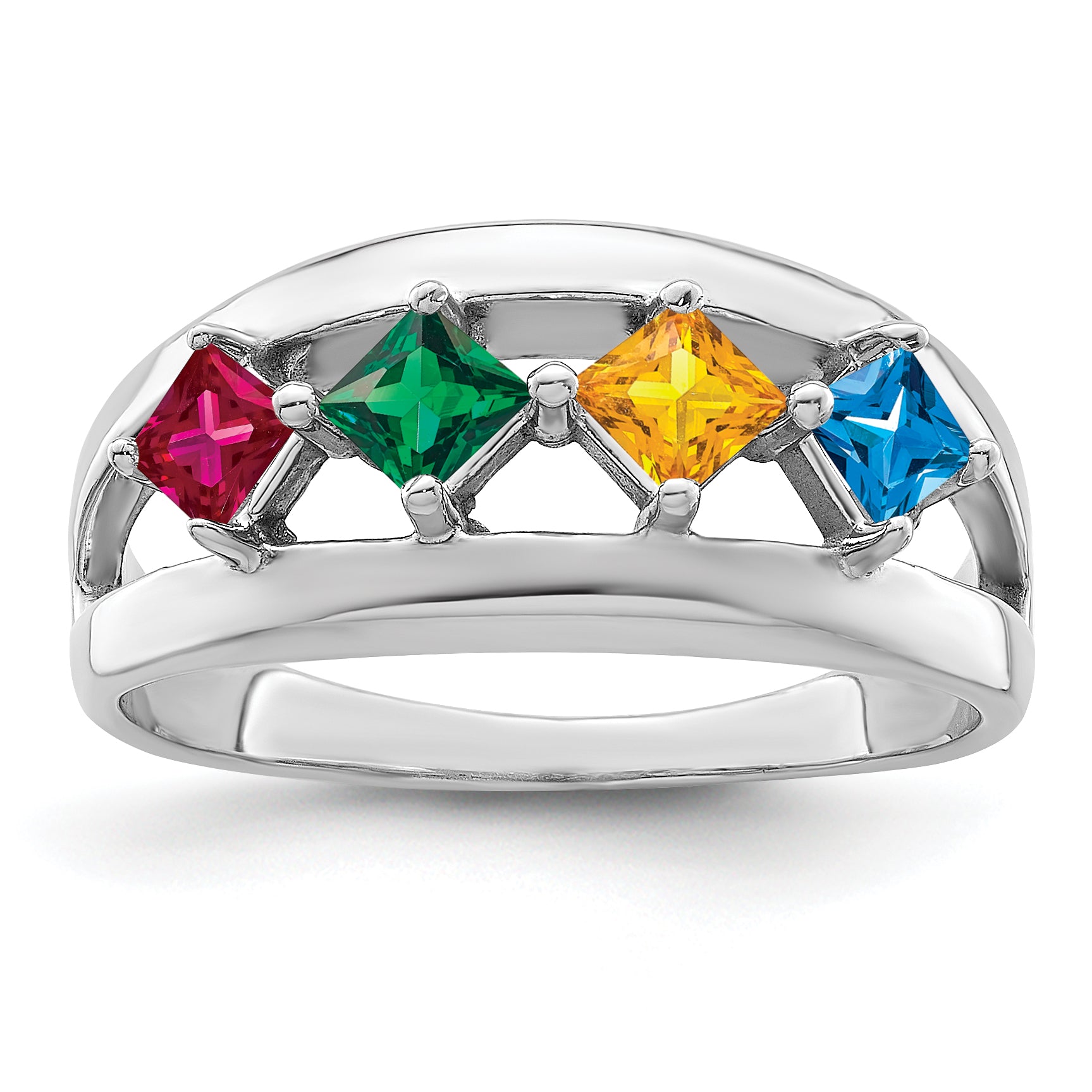 Sterling Silver Rhodium-plated Synthetic Family Jewelry Ring