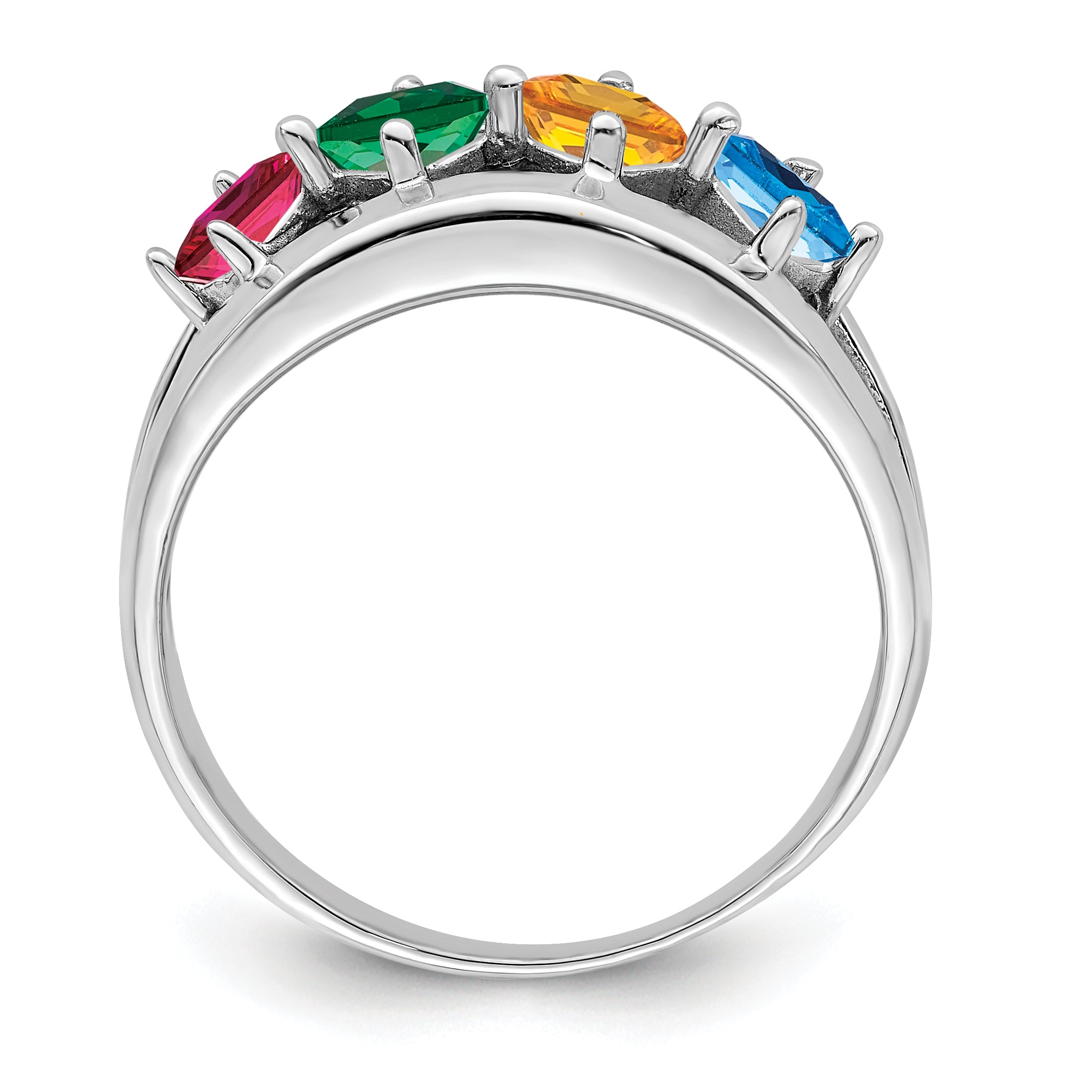 Sterling Silver Rhodium-plated Synthetic Family Jewelry Ring
