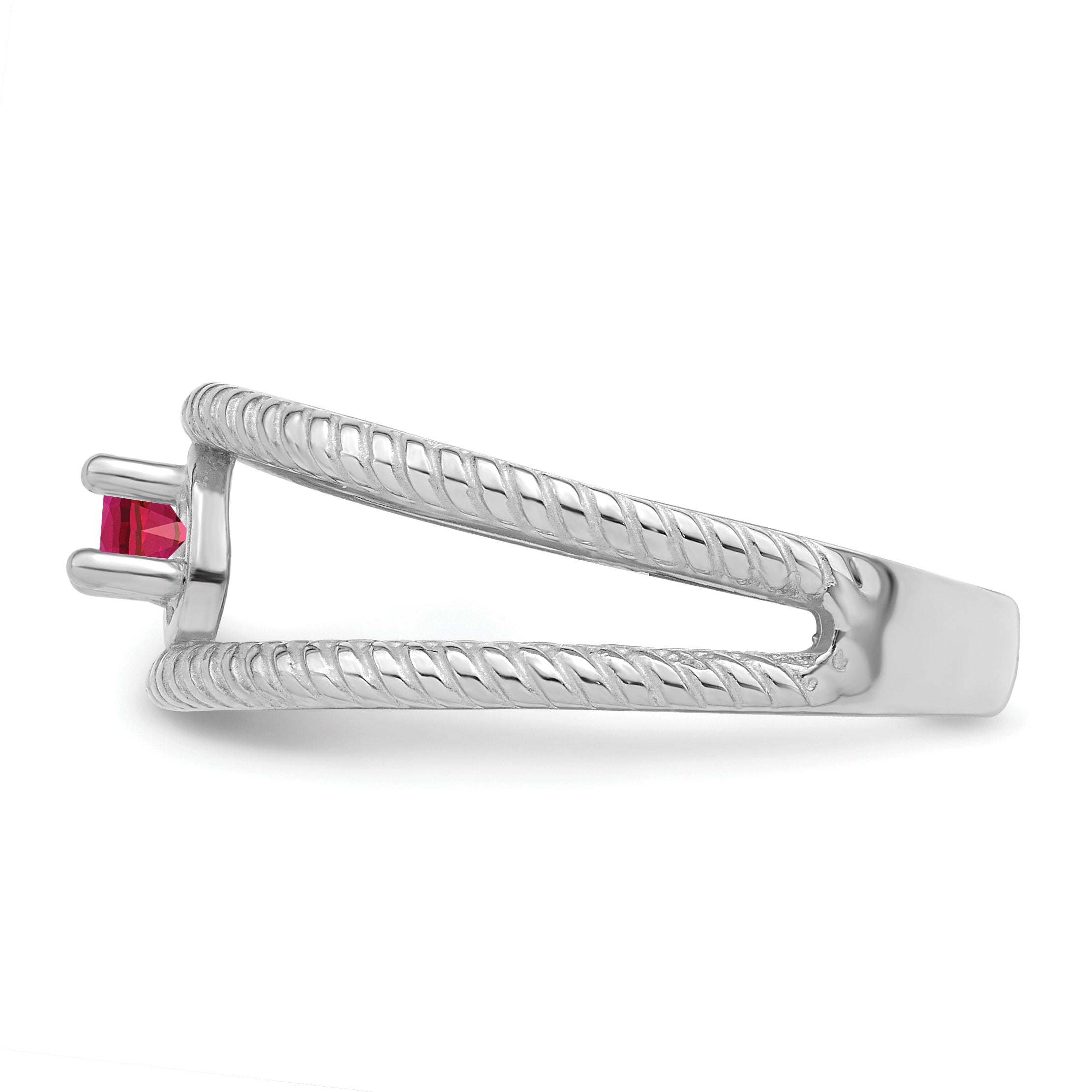 Sterling Silver Rhodium-plated Synthetic Single Stone Mother's Ring