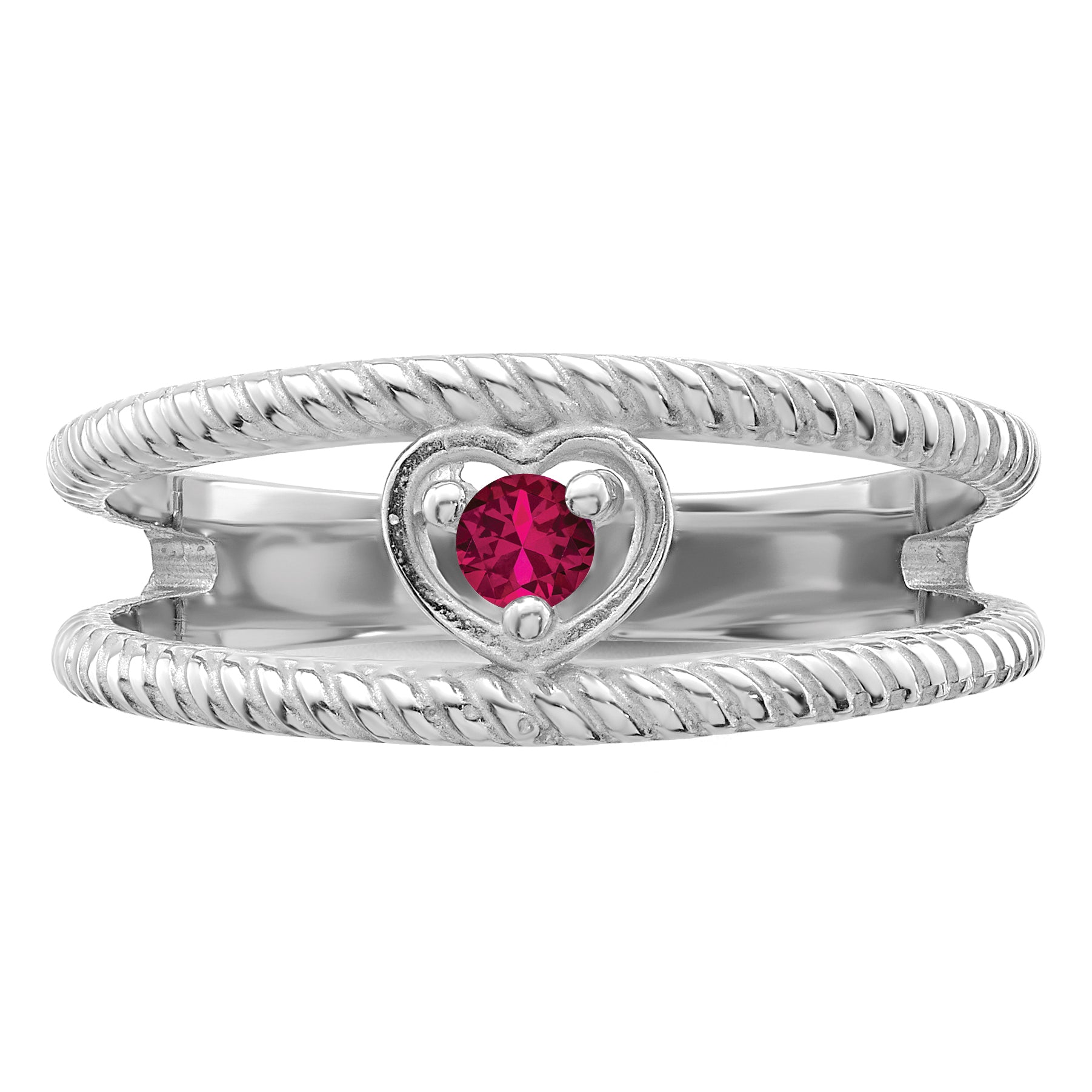 Sterling Silver Rhodium-plated Synthetic Single Stone Mother's Ring