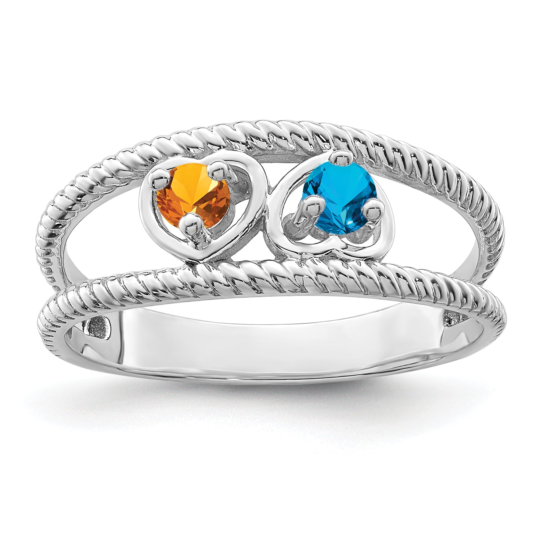 Sterling Silver Rhodium-plated Synthetic Family Jewelry Ring