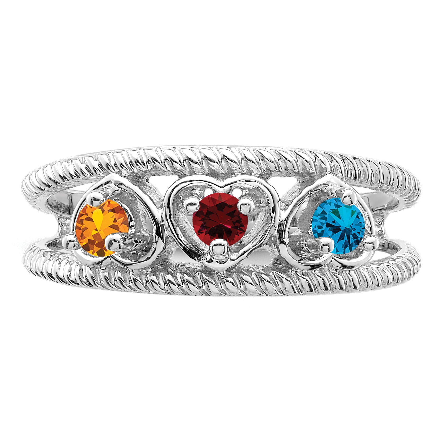 Sterling Silver Rhodium-plated Synthetic Family Jewelry Ring