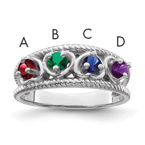 Sterling Silver Rhodium-plated Synthetic Family Jewelry Ring