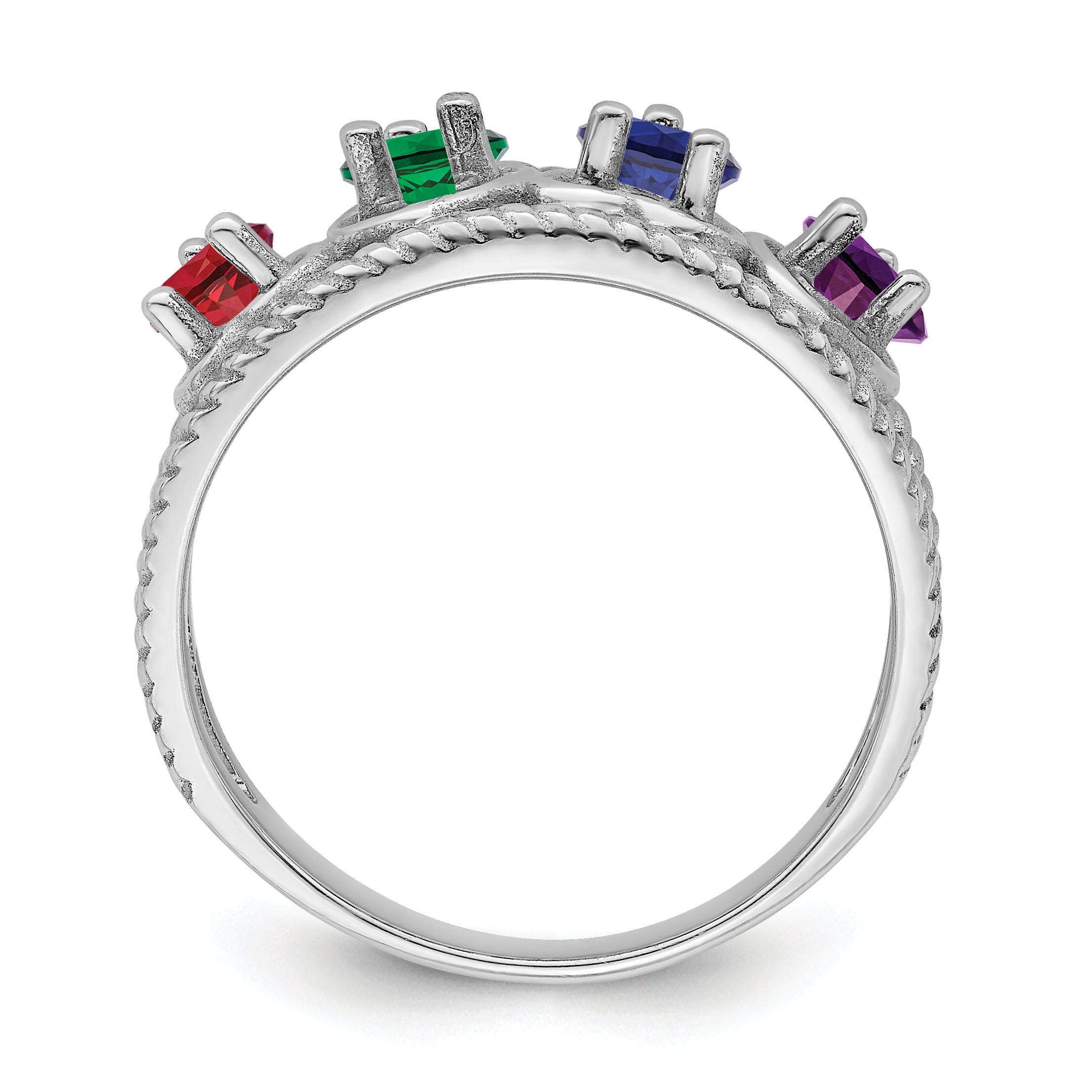 Sterling Silver Rhodium-plated Synthetic Family Jewelry Ring