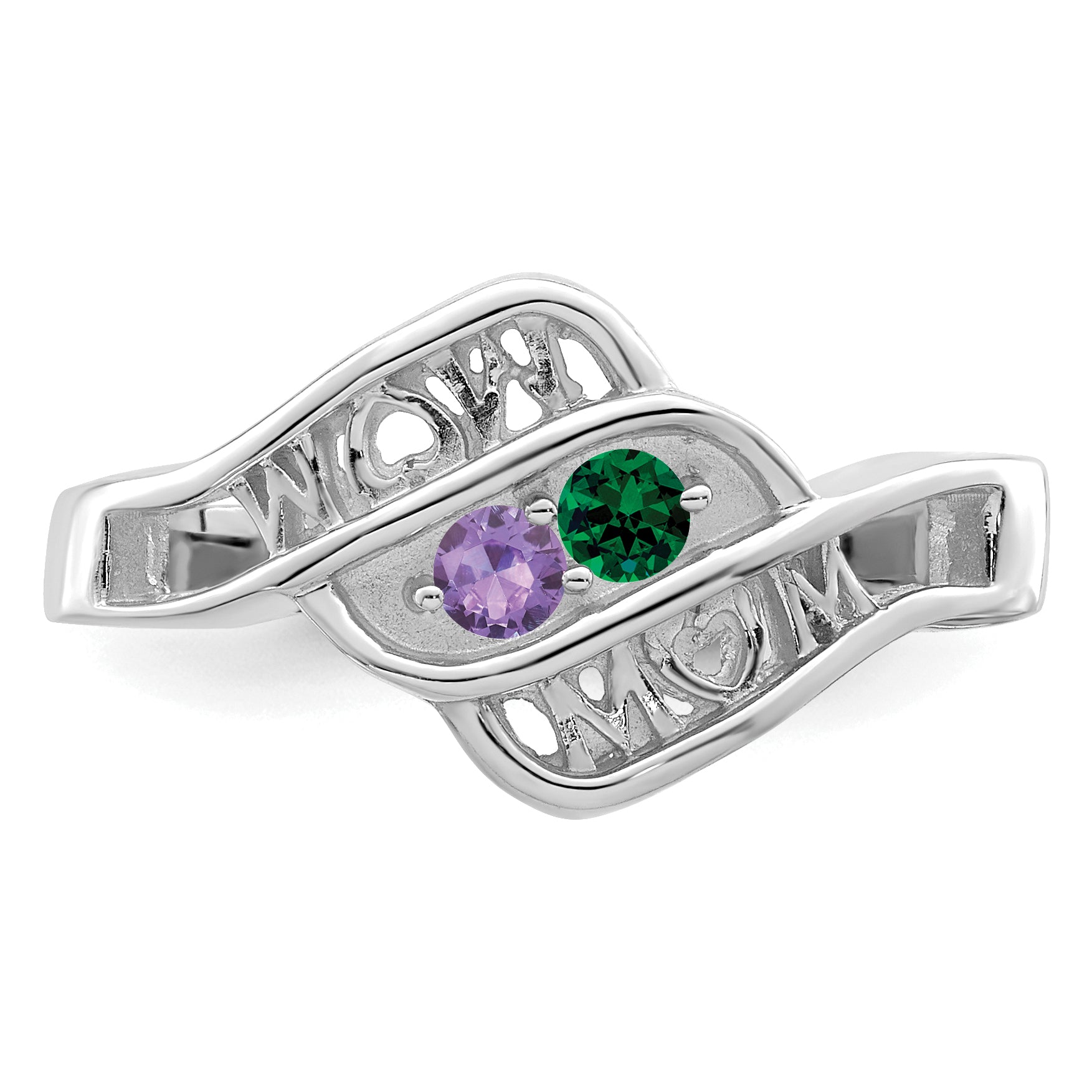 Sterling Silver Rhodium-plated Synthetic Family Jewelry Ring