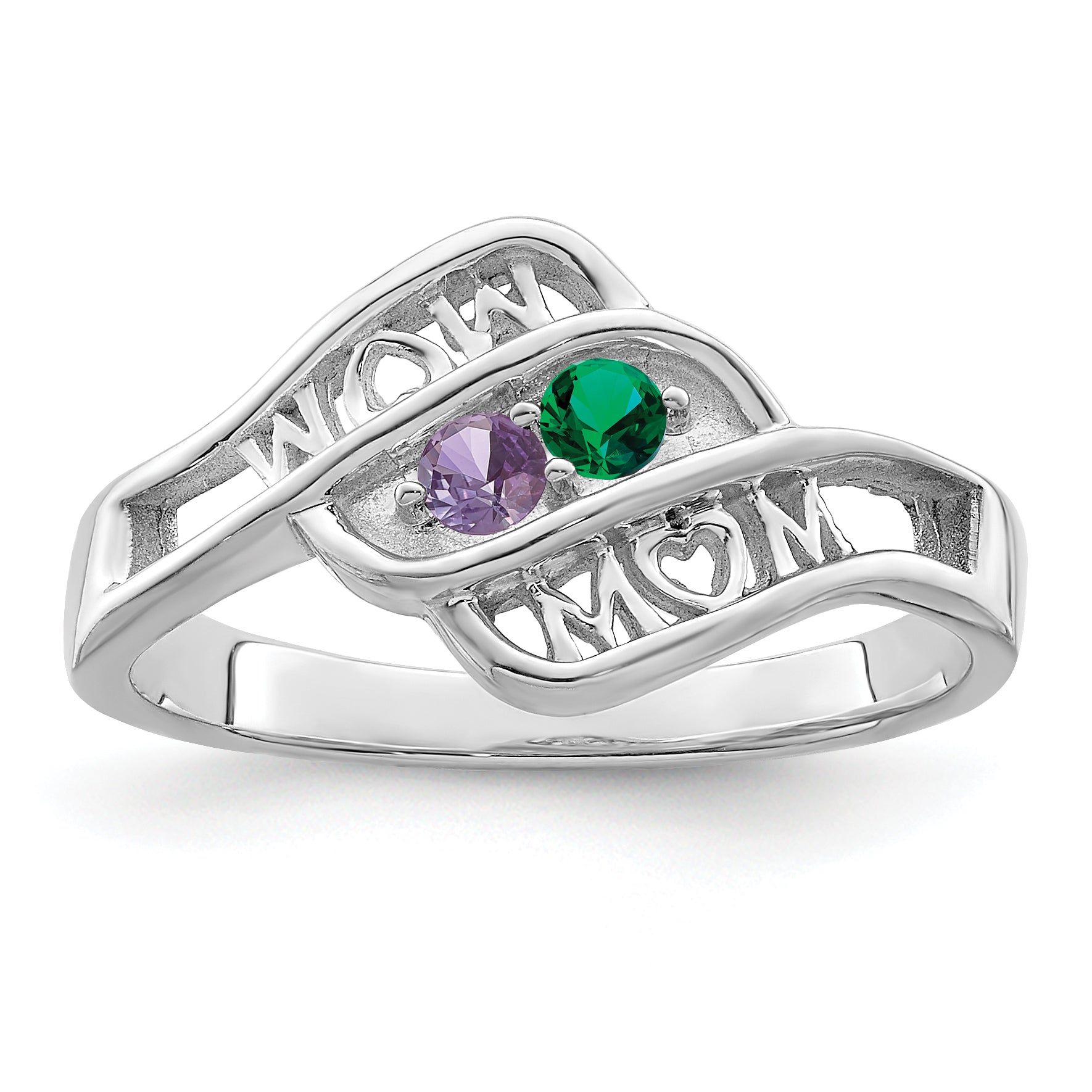 Sterling Silver Rhodium-plated Synthetic Family Jewelry Ring