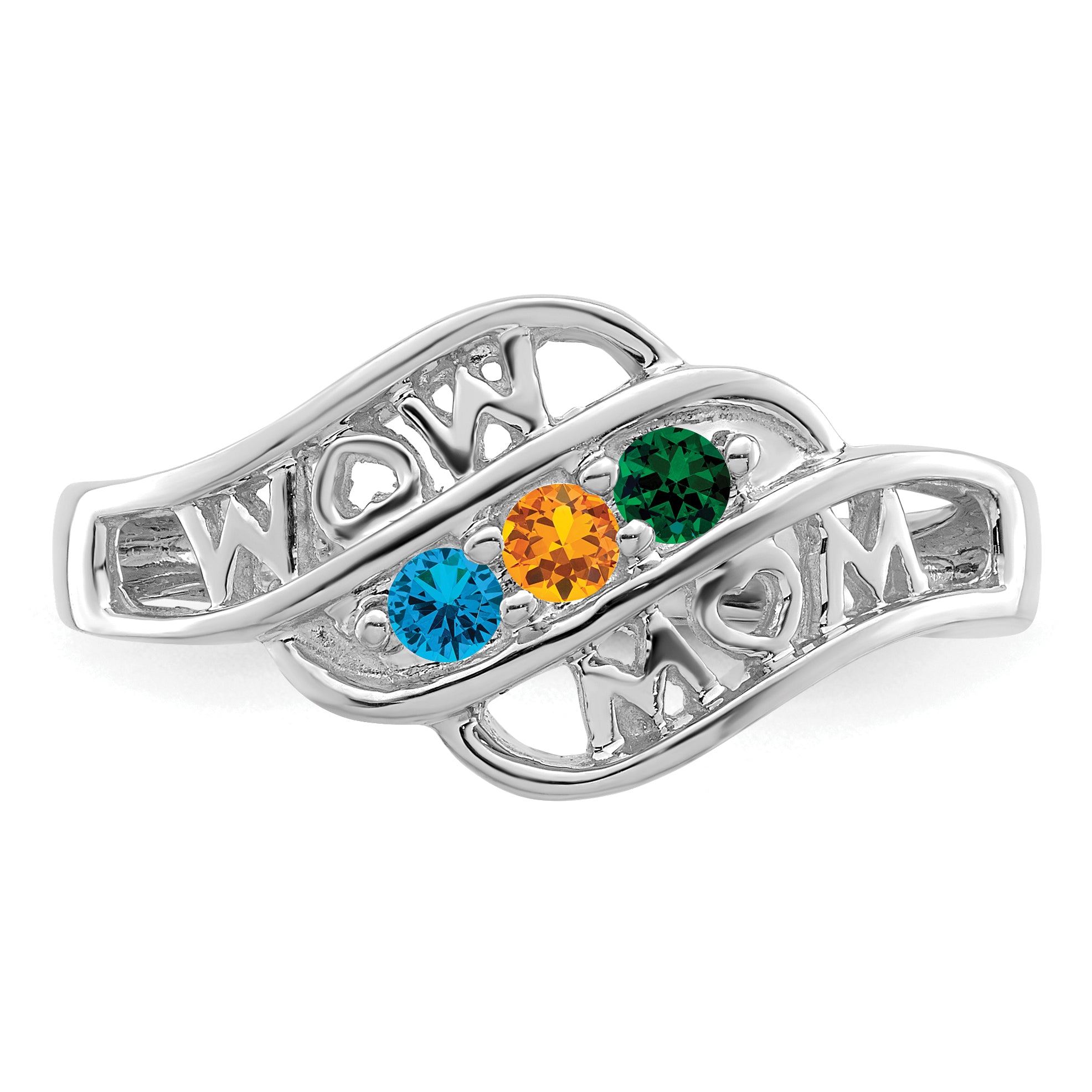 Sterling Silver Rhodium-plated Synthetic Family Jewelry Ring