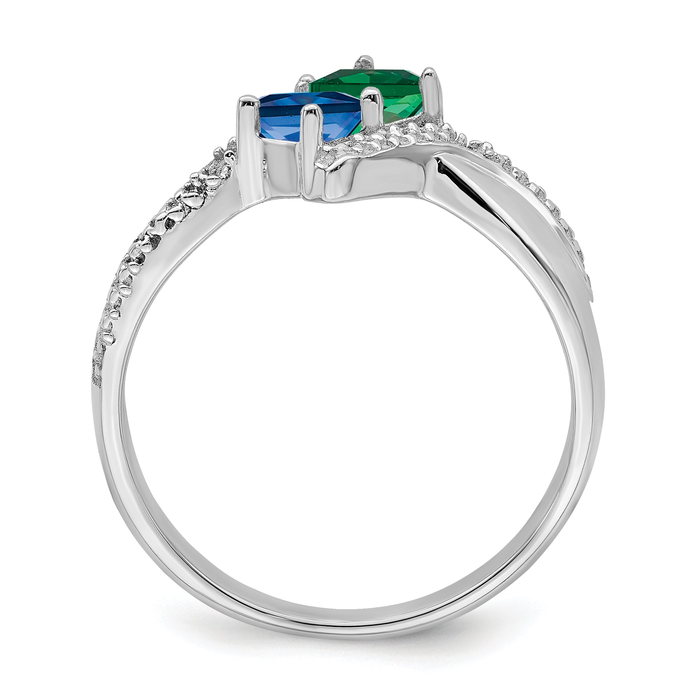 SS Rh-plated Personalized 2-Name Diamond and Synthetic 2 Stone Couple's Rin