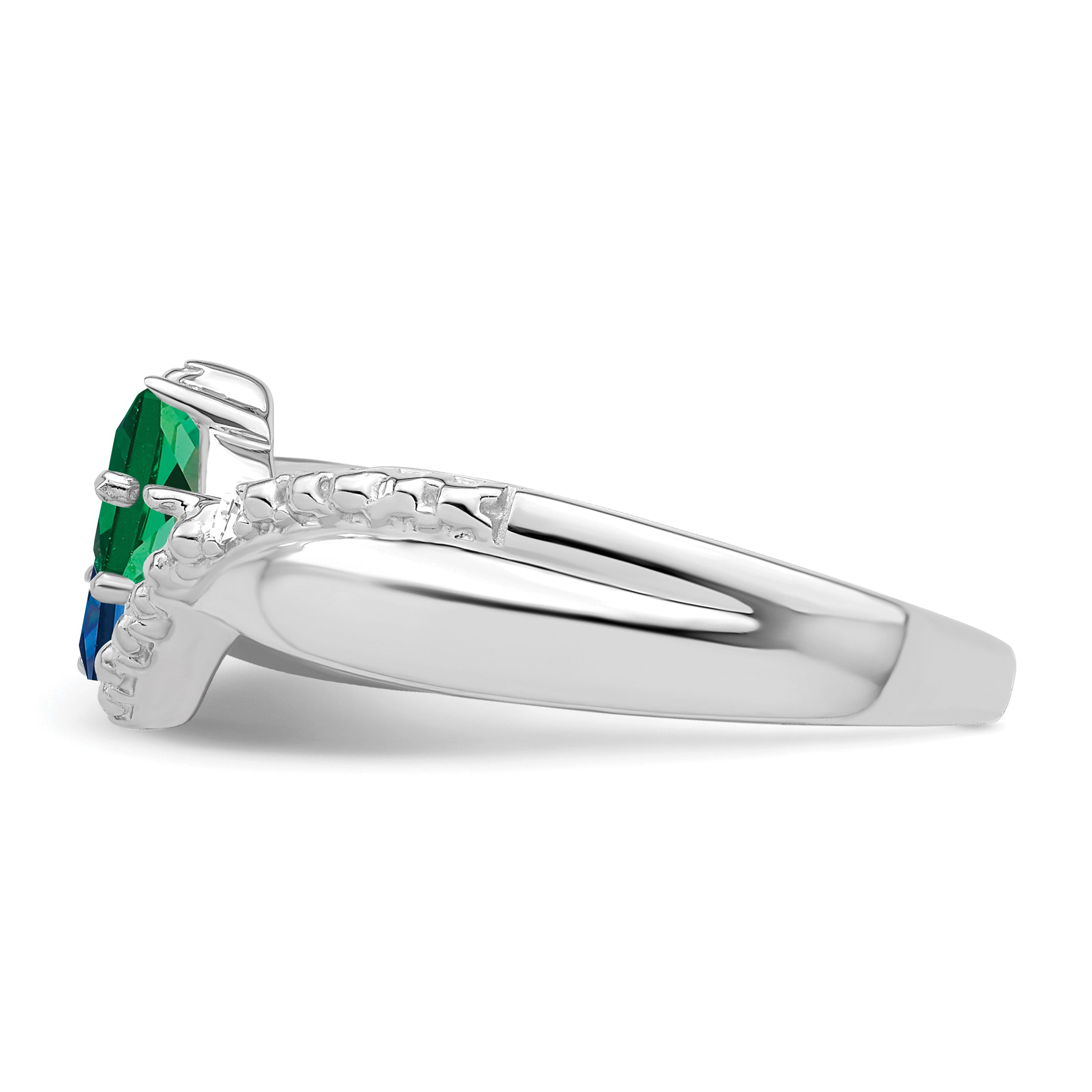 SS Rh-plated Personalized 2-Name Diamond and Synthetic 2 Stone Couple's Rin