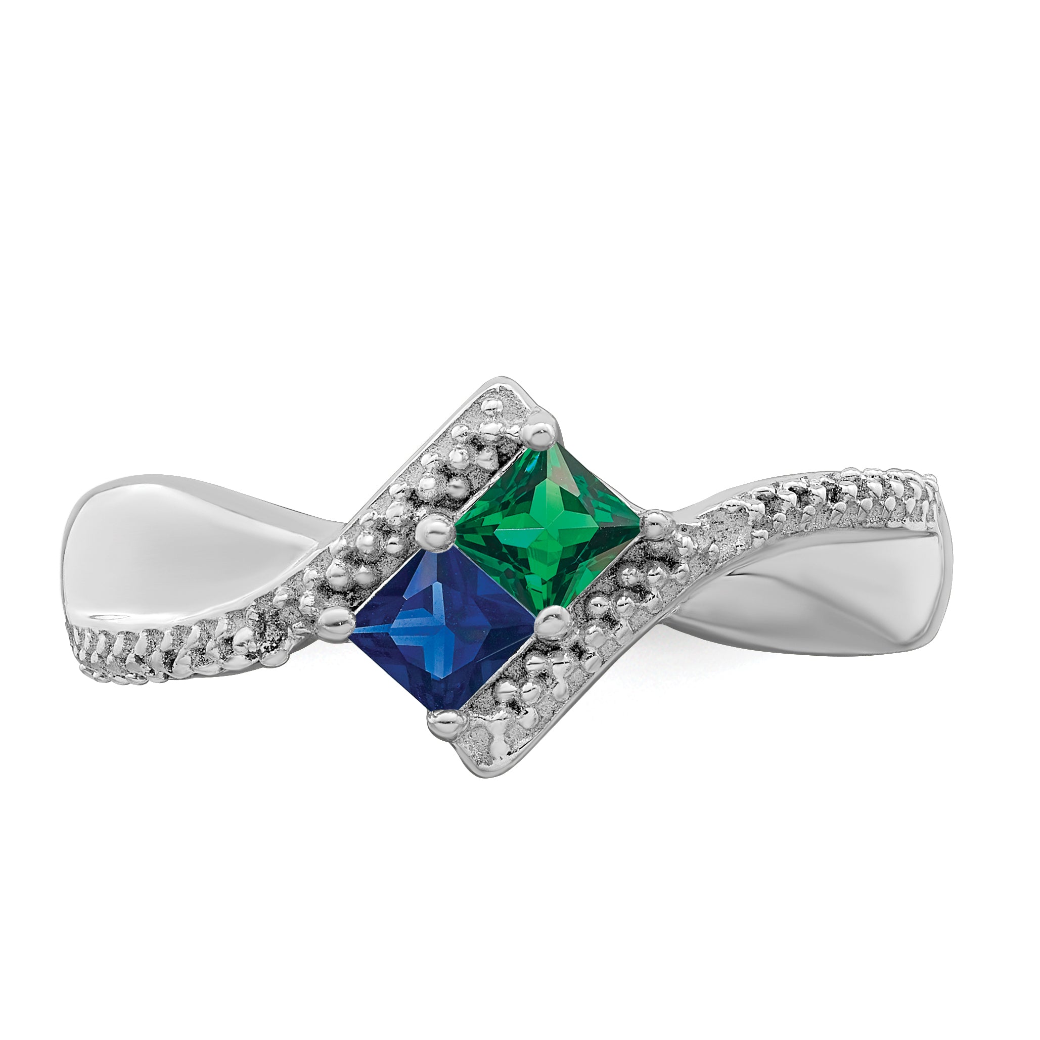 SS Rh-plated Personalized 2-Name Diamond and Synthetic 2 Stone Couple's Rin