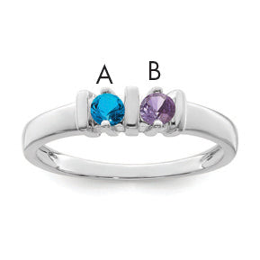 Sterling Silver Rhodium-plated Synthetic 2 Stone Mother's Ring