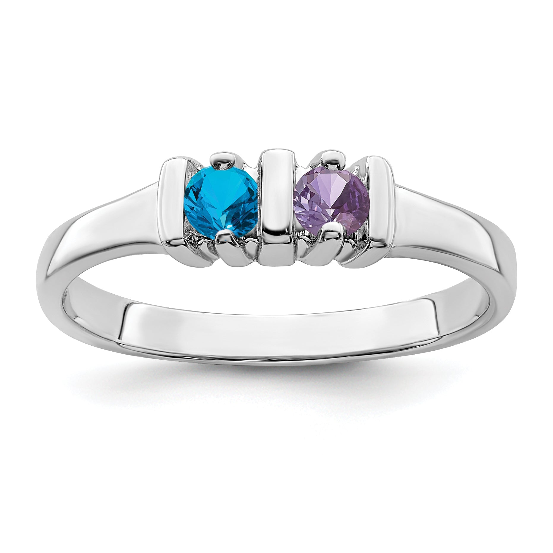 Sterling Silver Rhodium-plated Synthetic 2 Stone Mother's Ring