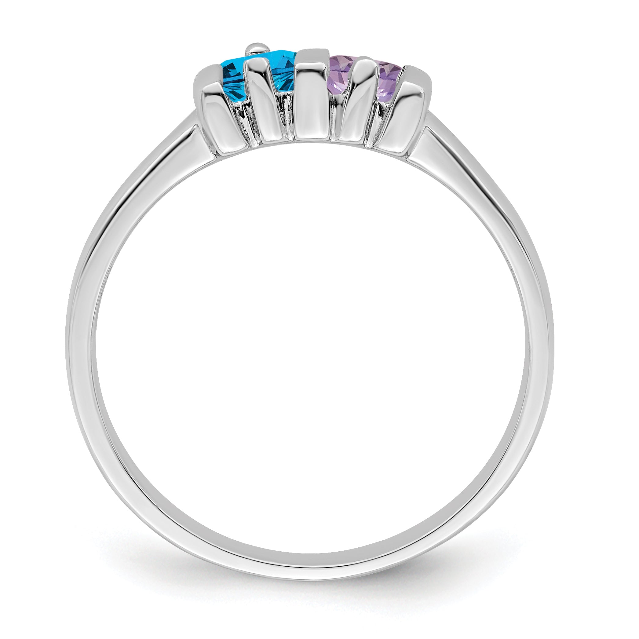 Sterling Silver Rhodium-plated Synthetic 2 Stone Mother's Ring