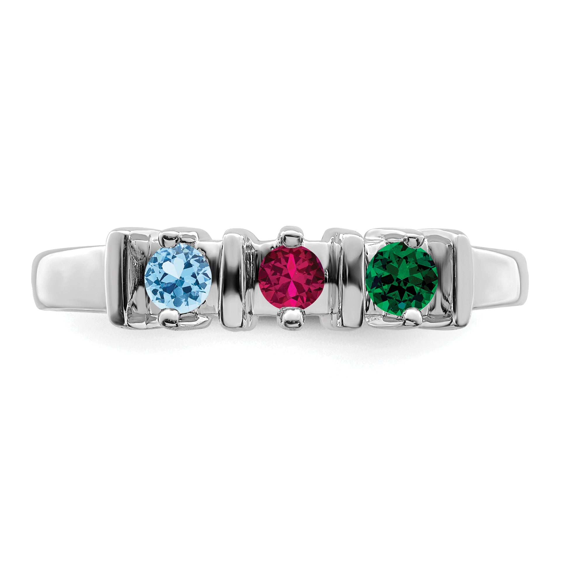 Sterling Silver Rhodium-plated Synthetic 3 Stone Mother's Ring