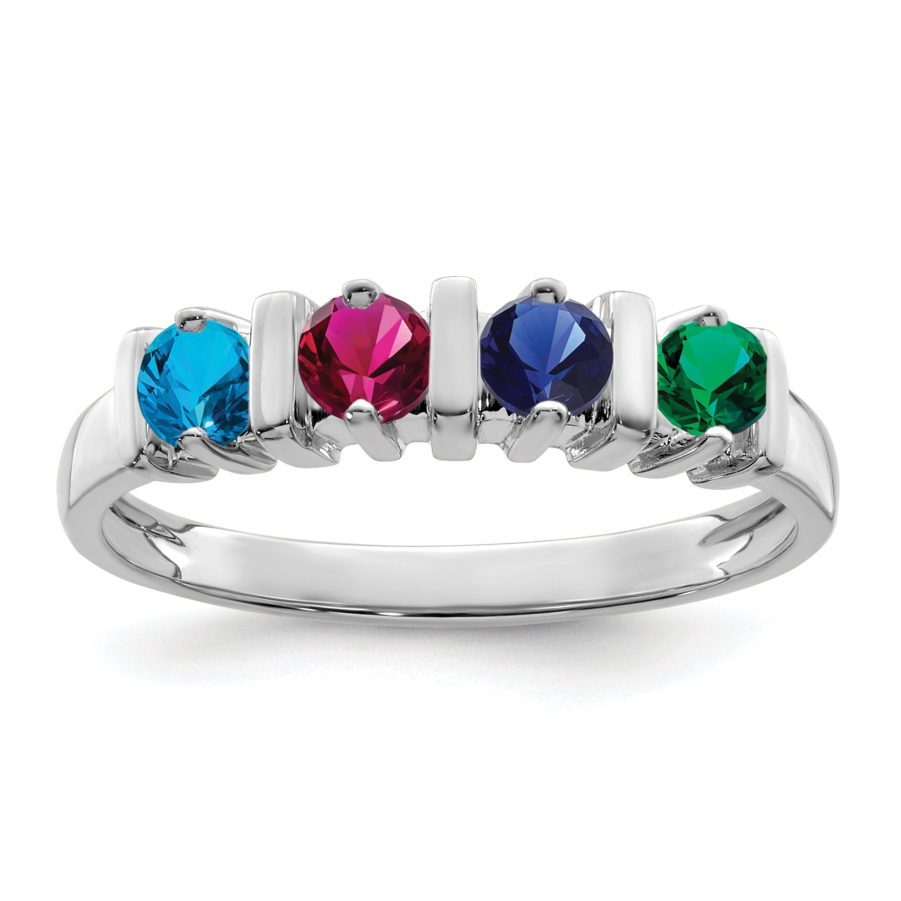 Sterling Silver Rhodium-plated Synthetic 4 Stone Mother's Ring