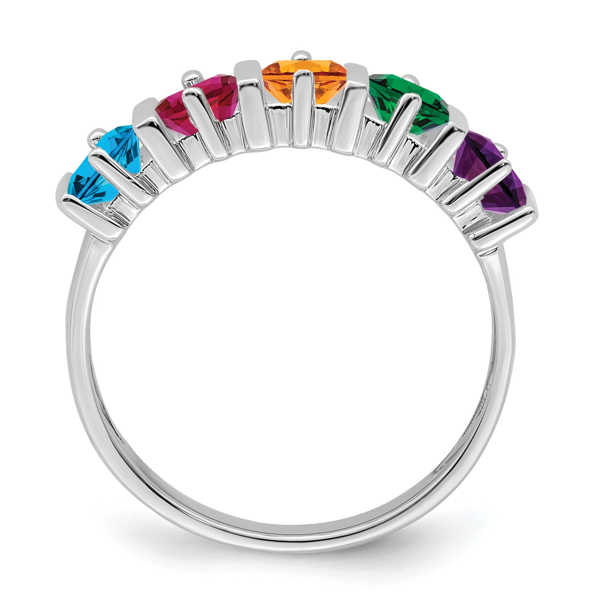 Sterling Silver Rhodium-plated Synthetic 5 Stone Mother's Ring