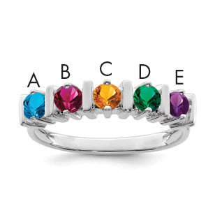 Sterling Silver Rhodium-plated Synthetic 5 Stone Mother's Ring