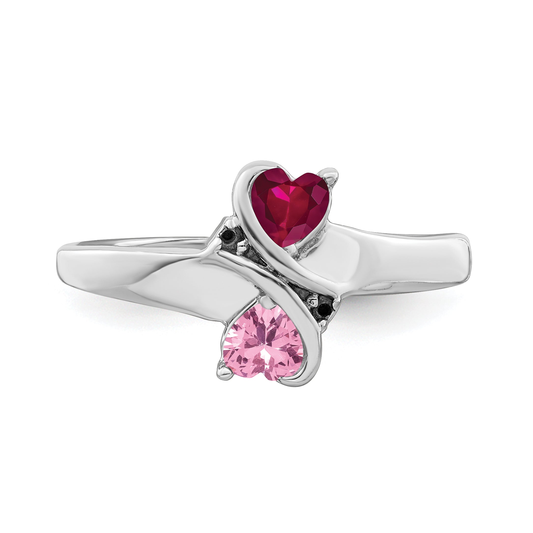 SS Rh-plated Personalized 2-Name Diamond and Synthetic 2 Stone Couple's Rin