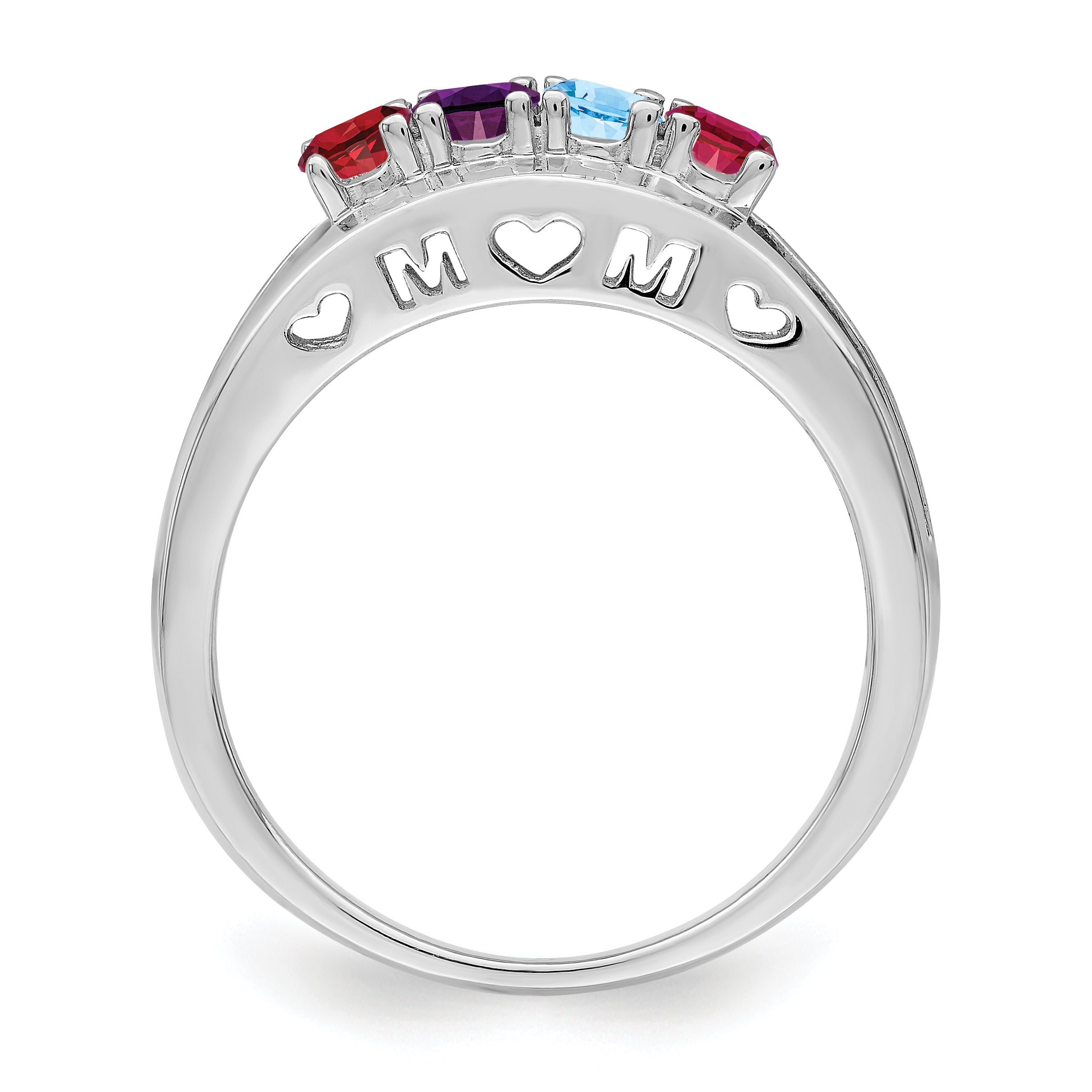 Sterling Silver Rhodium-plated 3mm Synthetic family jewelry ring