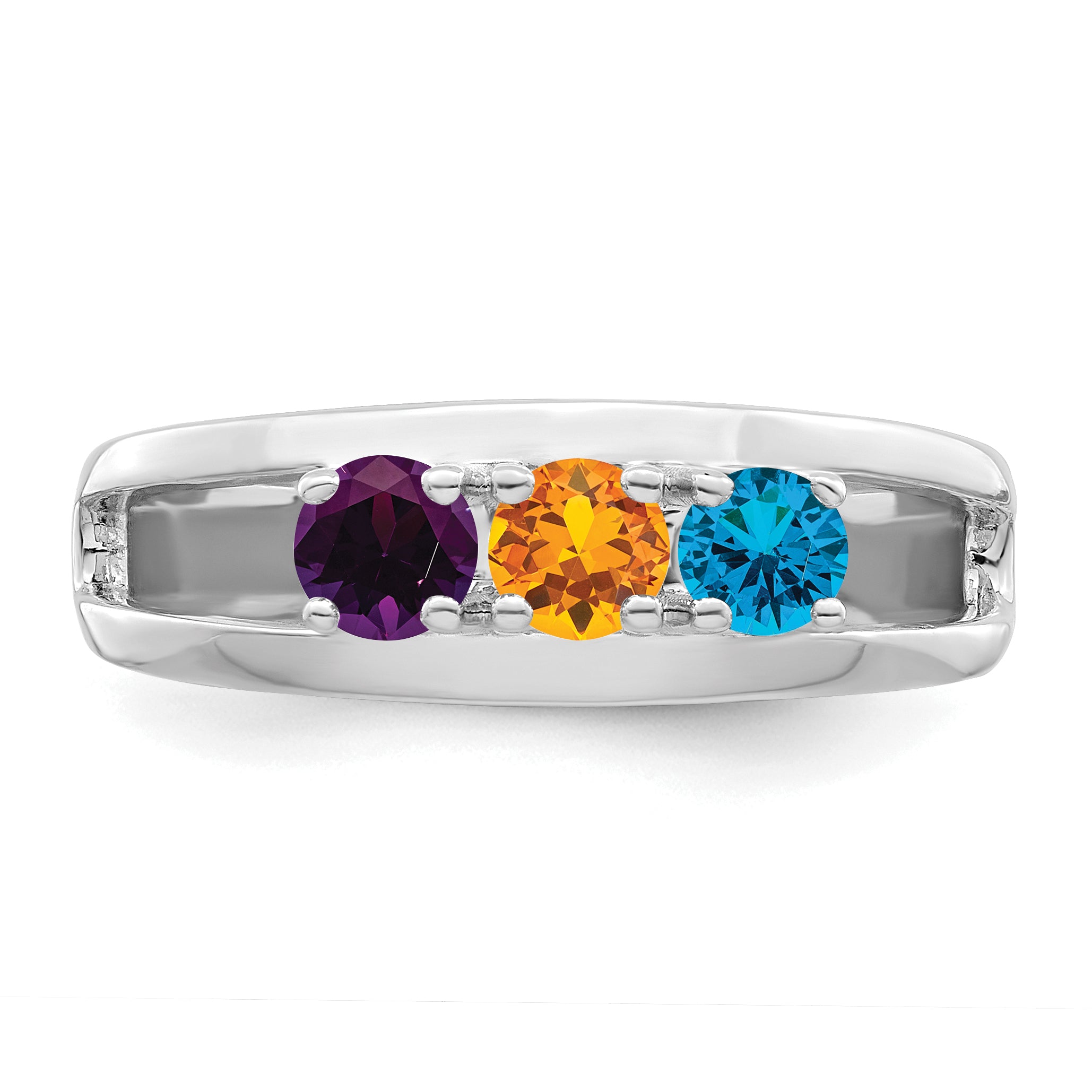 Sterling Silver Rhodium-plated Synthetic 3 Stone Mother's Ring