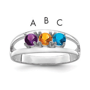Sterling Silver Rhodium-plated Synthetic 3 Stone Mother's Ring