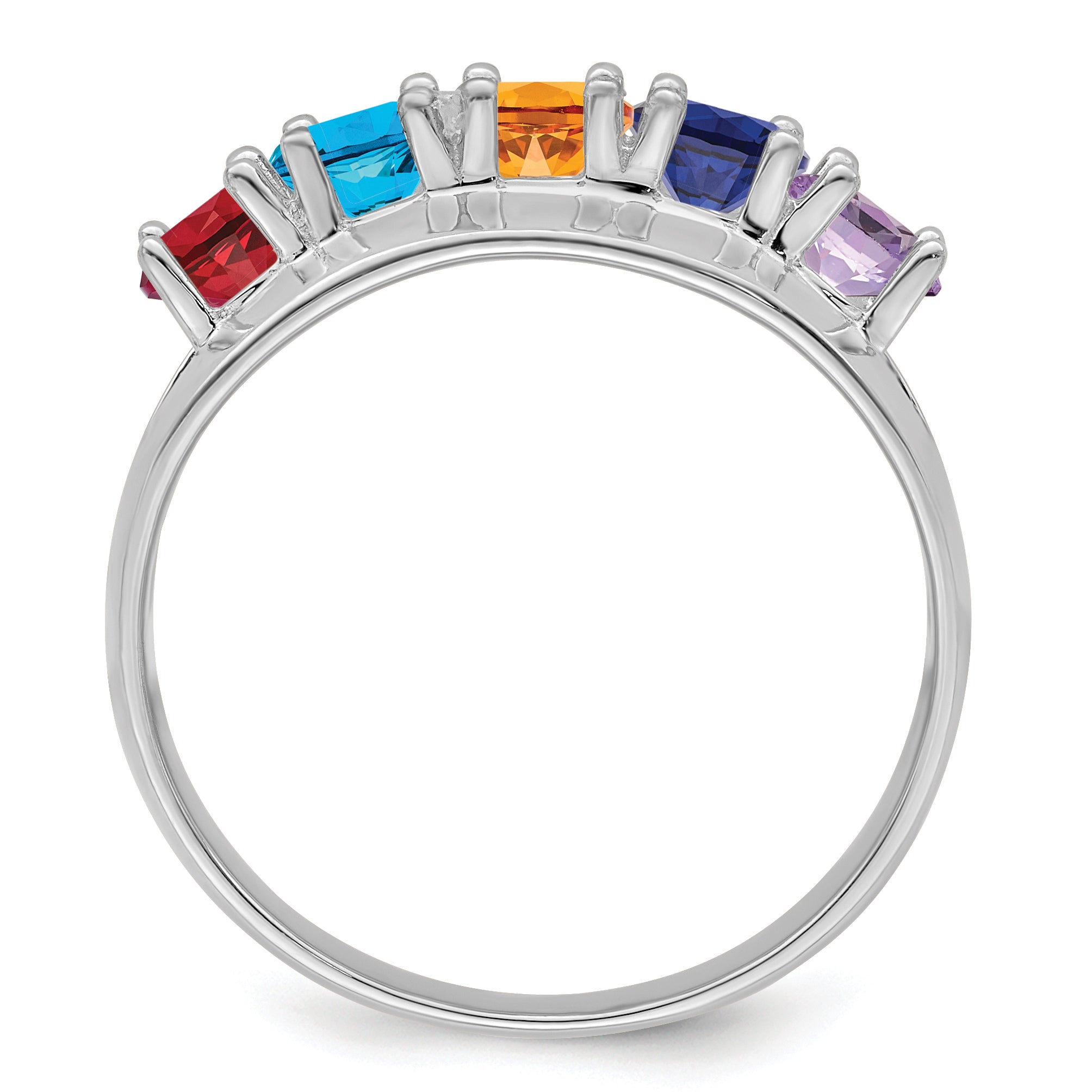 Sterling Silver Rhodium-plated Synthetic 5 Stone Mother's Ring