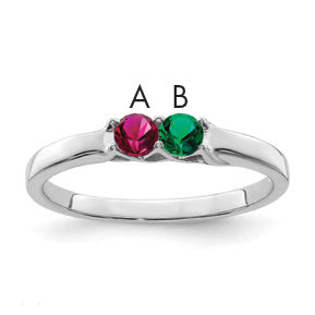 Sterling Silver Rhodium-plated Synthetic 2 Stone Mother's Ring