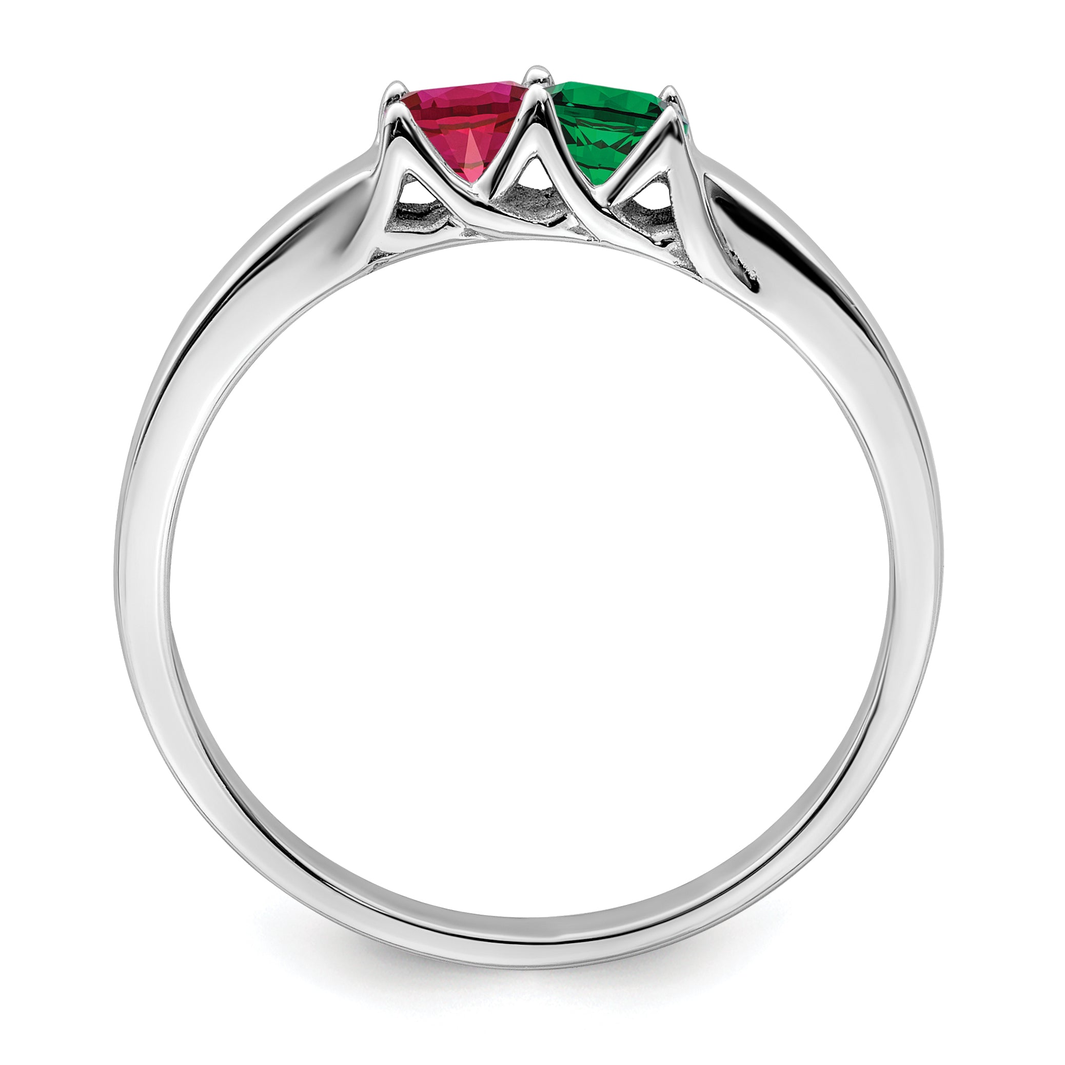 Sterling Silver Rhodium-plated Synthetic 2 Stone Mother's Ring