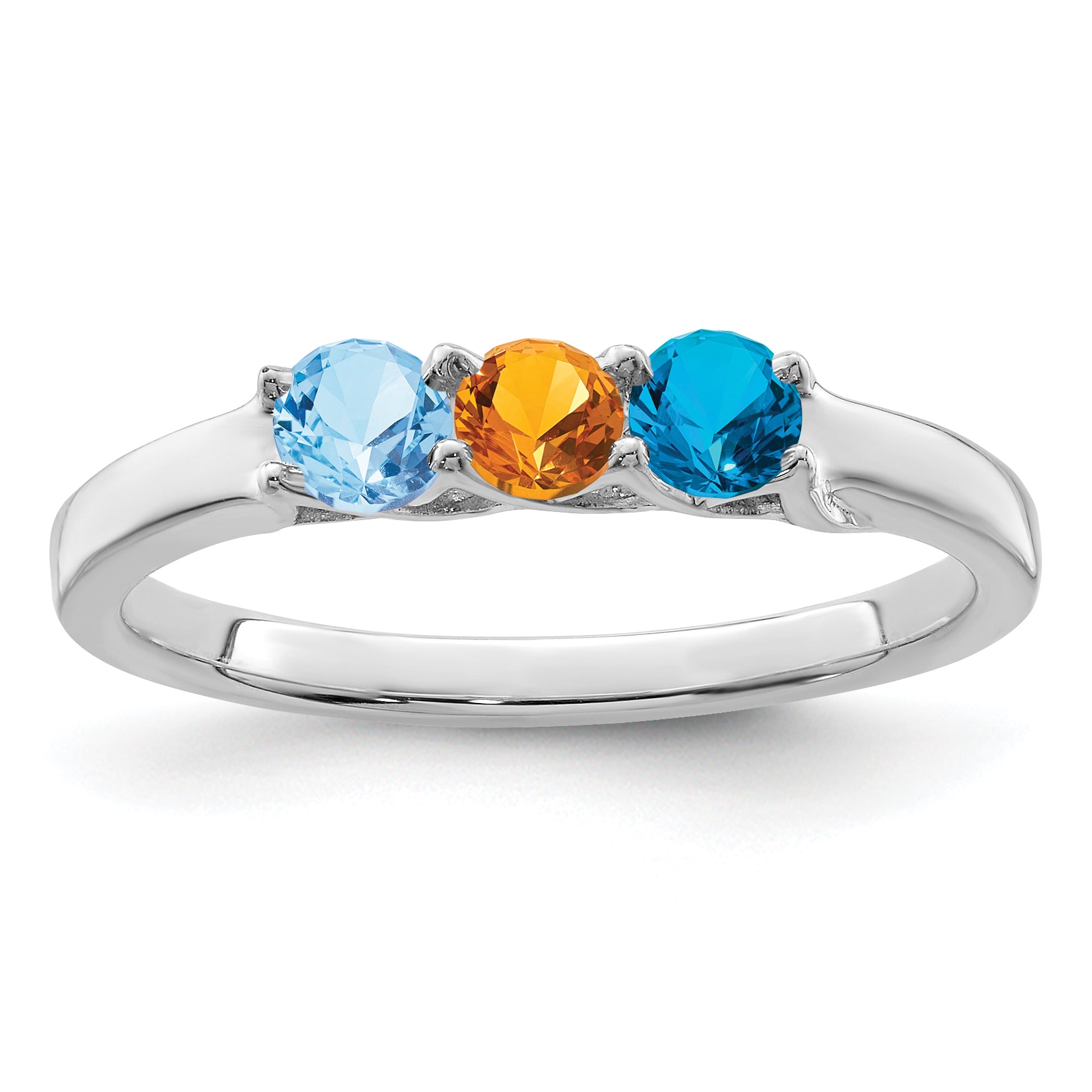 Sterling Silver Rhodium-plated Synthetic 3 Stone Mother's Ring